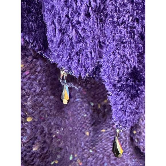 Vintage Purple‎ Tweed Knit Sweater Womens Large Beaded Dolman Cardigan Cape 80s - Picture 2 of 16
